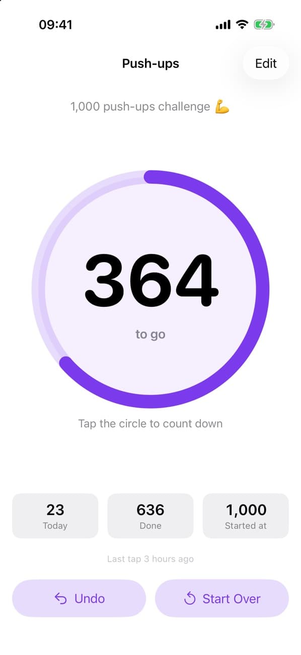 A countdown with 364 to go and a big circle to tap